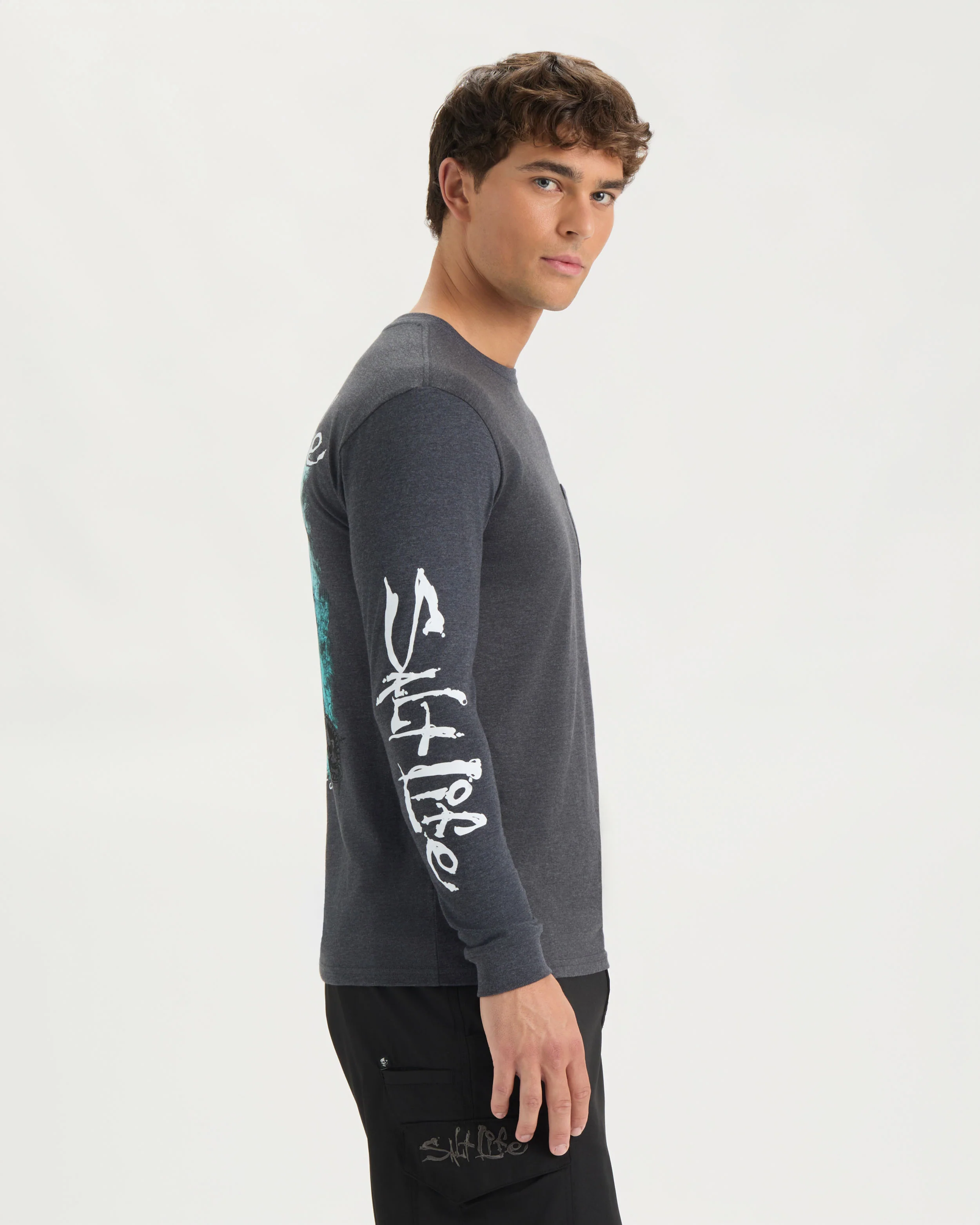 Men’s Hook Line and Sinker Fade Long Sleeve Shirt - Image 3