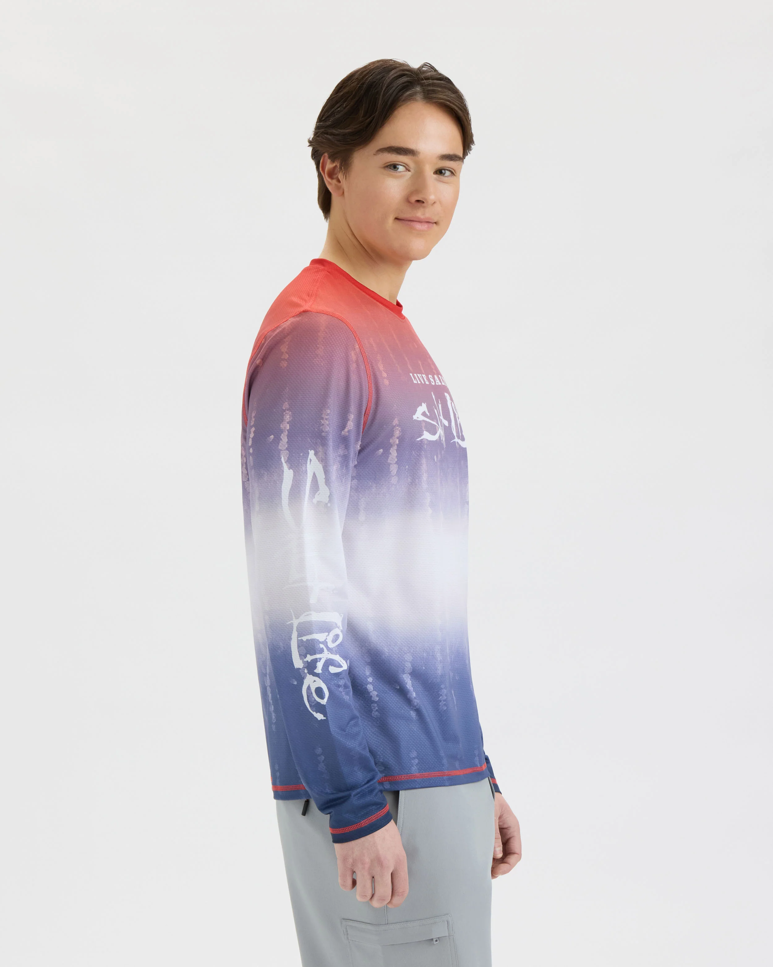Men’s Red White and Waves Fade Perforated SLX Performance Tee - Image 3