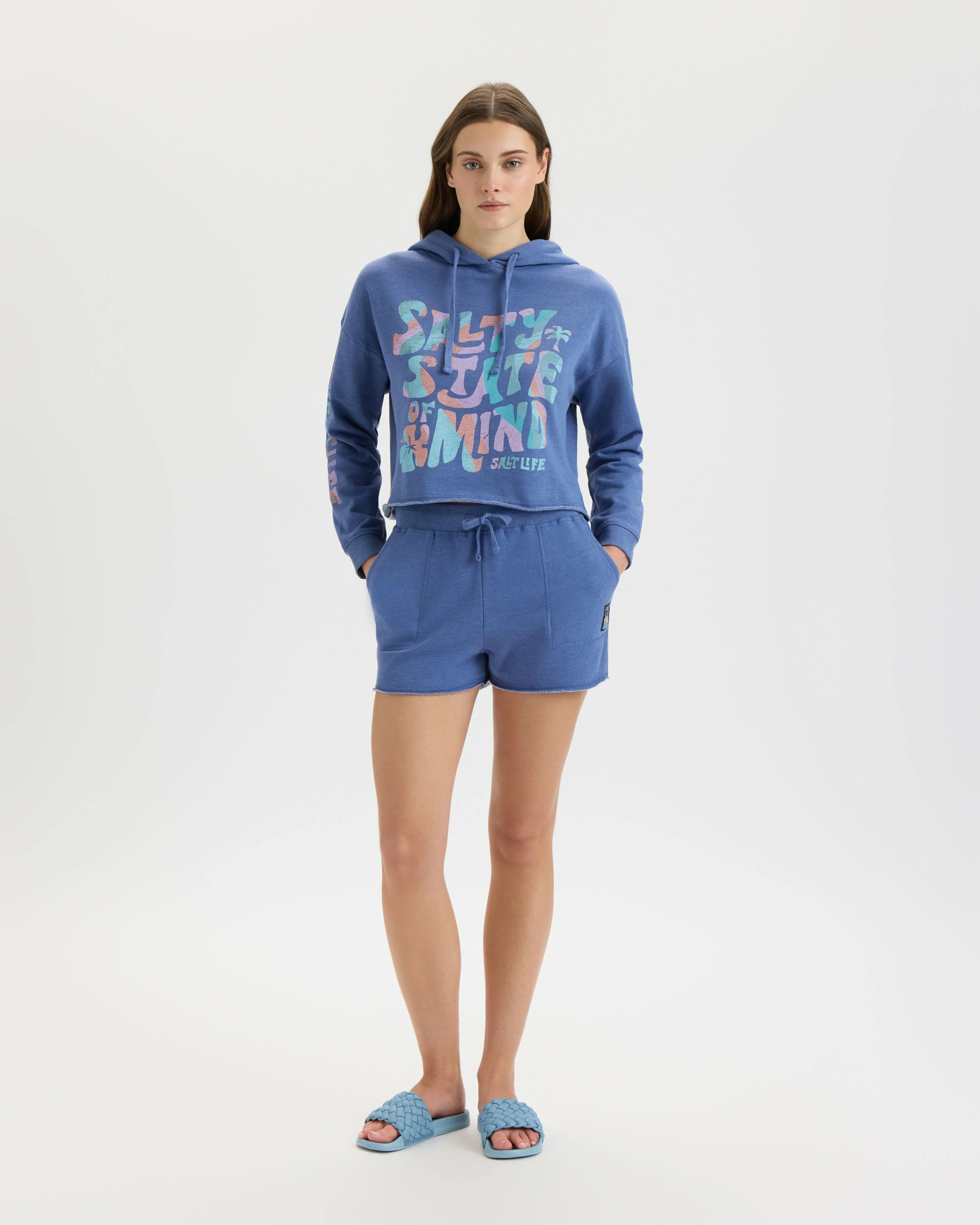 SALTY MIND OCEAN WASHED FLEECE SHORT-418 indigo - Image 5